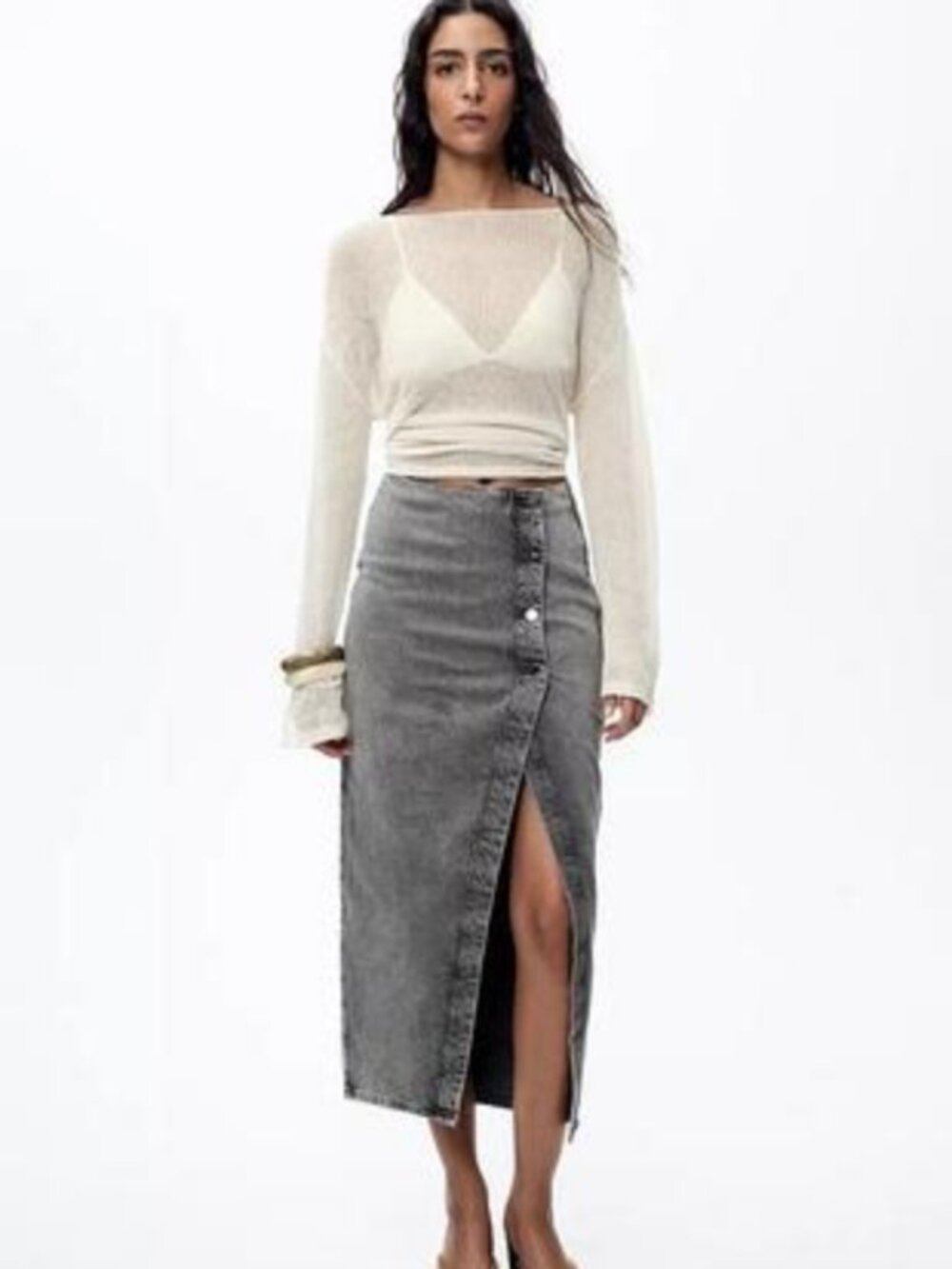 Zara Denim Crossover Midi Skirt